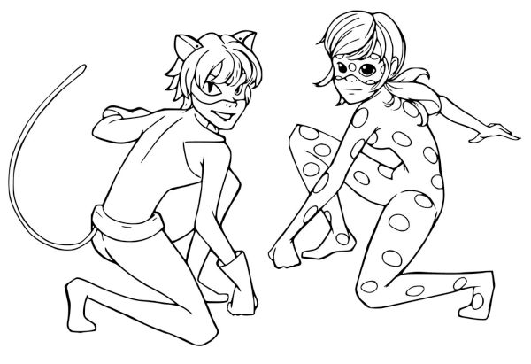 Online coloring book: Coloring book ladybug and black cat